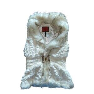 Celsius‎ Premium Faux Fur Vest Womens Medium 90s Y2K Grunge Punk Ivory